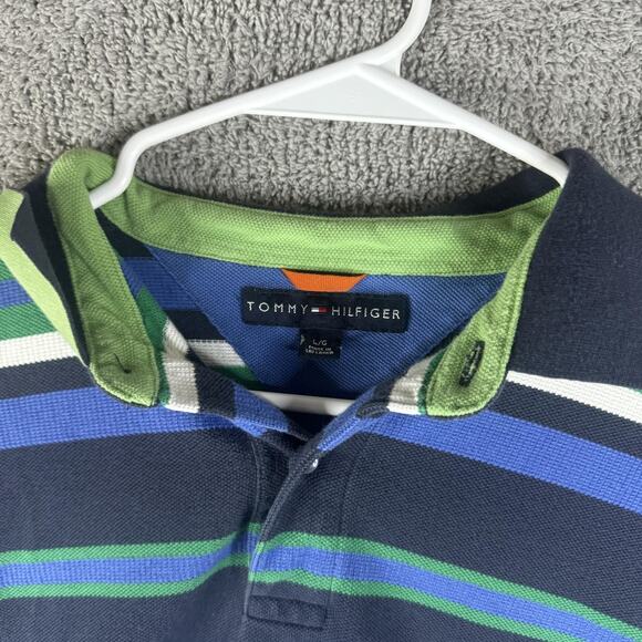 Tommy Hilfiger Pullover Shirt Mens Large Striped Rugby Long Sleeve Casual - Picture 3 of 10